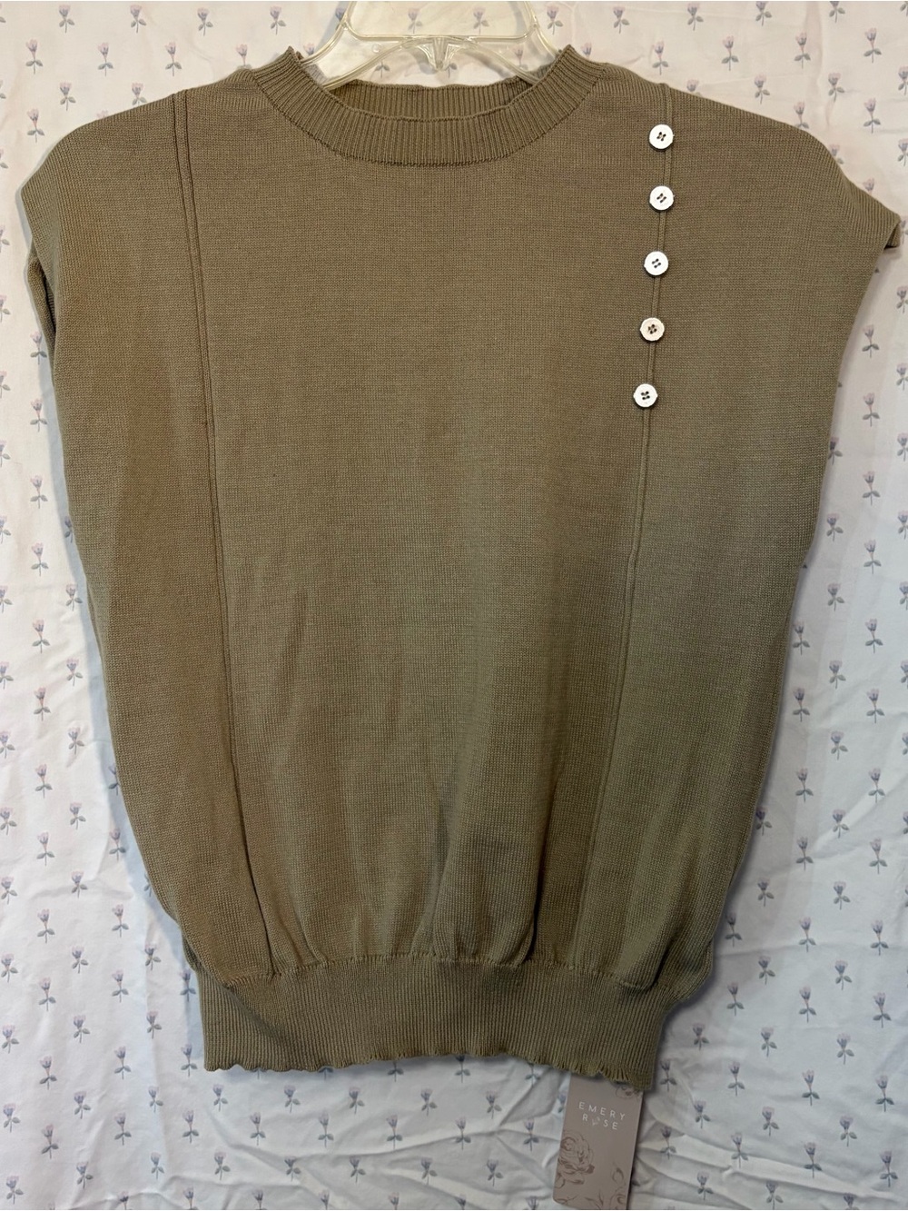 Sleeveless Knit Top with Button Accents - Tan
